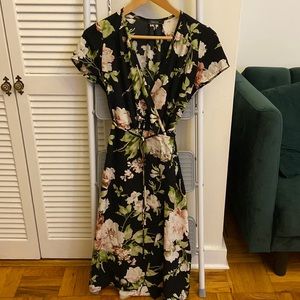 Black wrap around dress with floral print